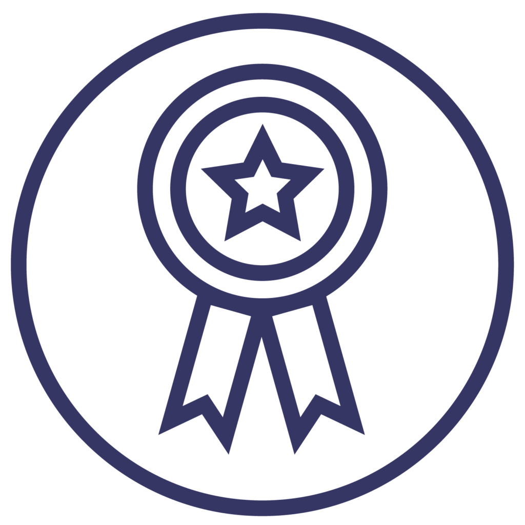 Icon image of a prize ribbon with a star in the middle.