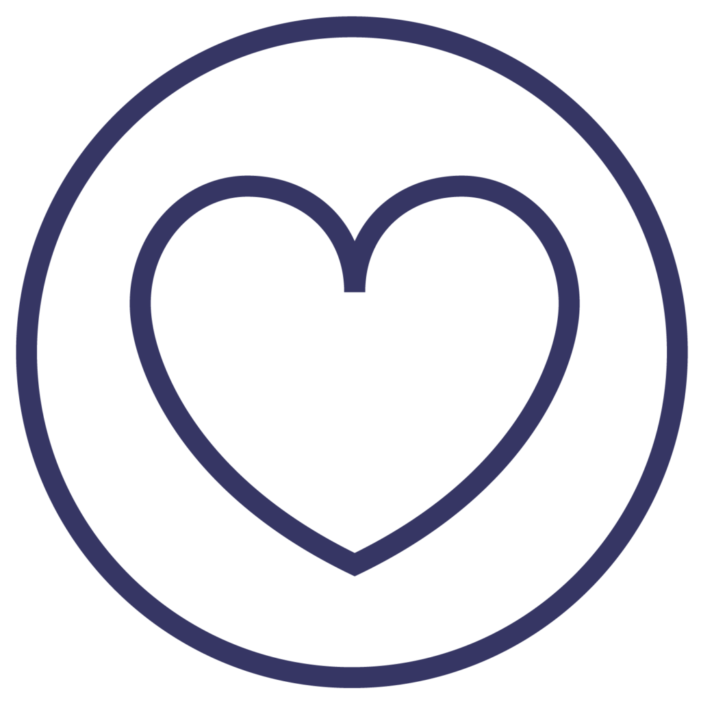 Icon image of a heart in a circle.
